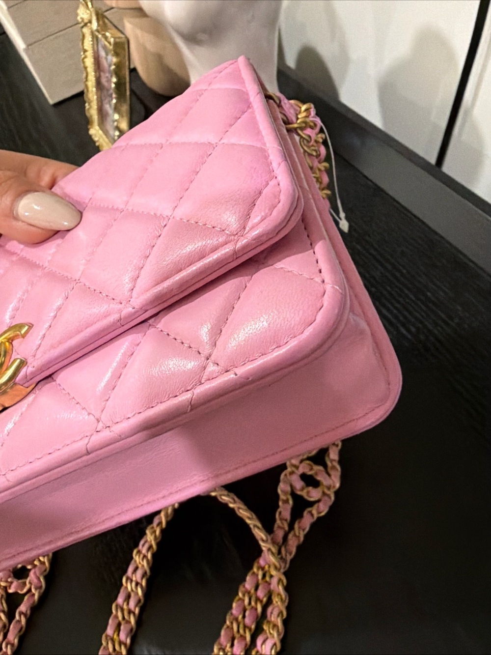CHANEL Pink Quilted Mini Wallet on Chain with Gold CC - Picture 10 of 13